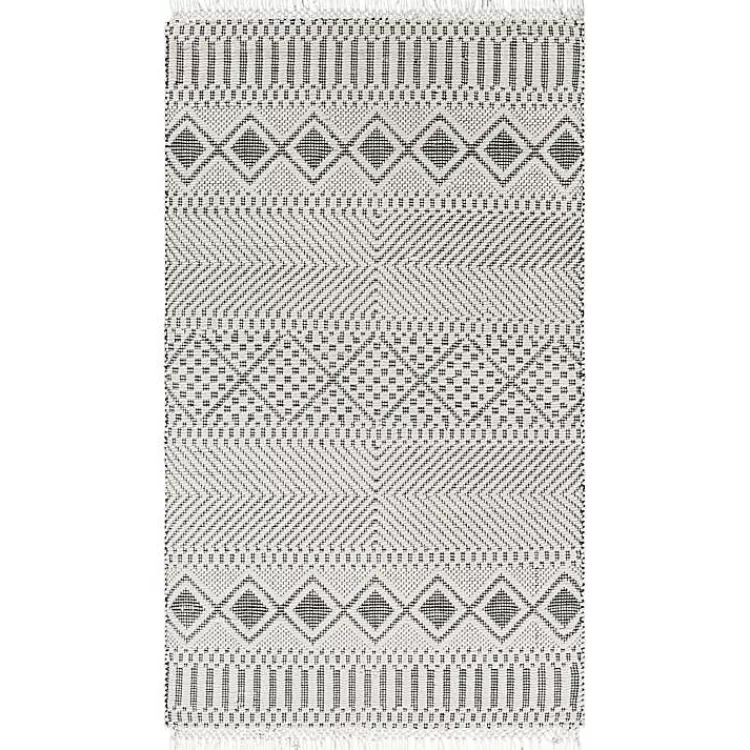 White and Black Diamond Tassel Wool Area Rug, 8x10>Kirklands Home Shop