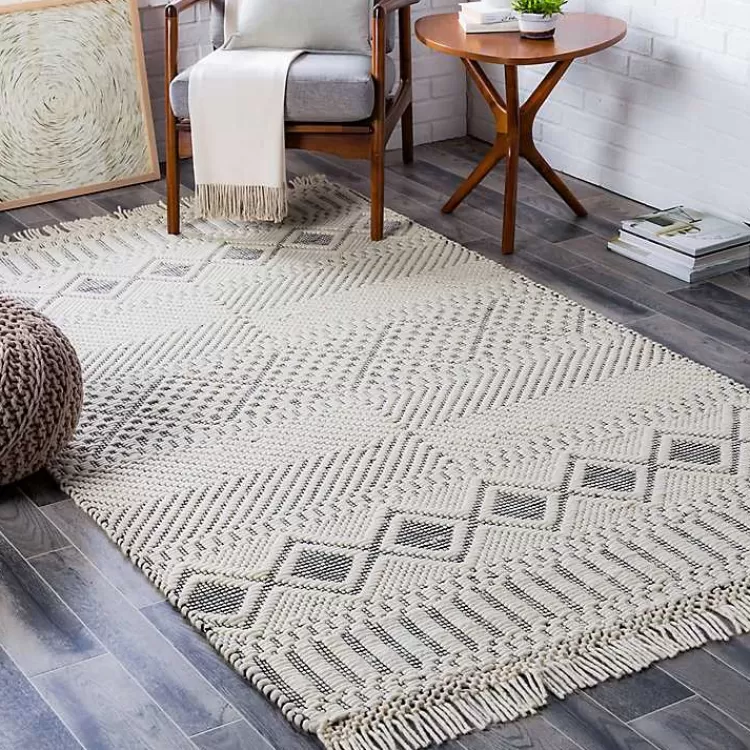 White and Black Diamond Tassel Wool Area Rug, 8x10>Kirklands Home Shop