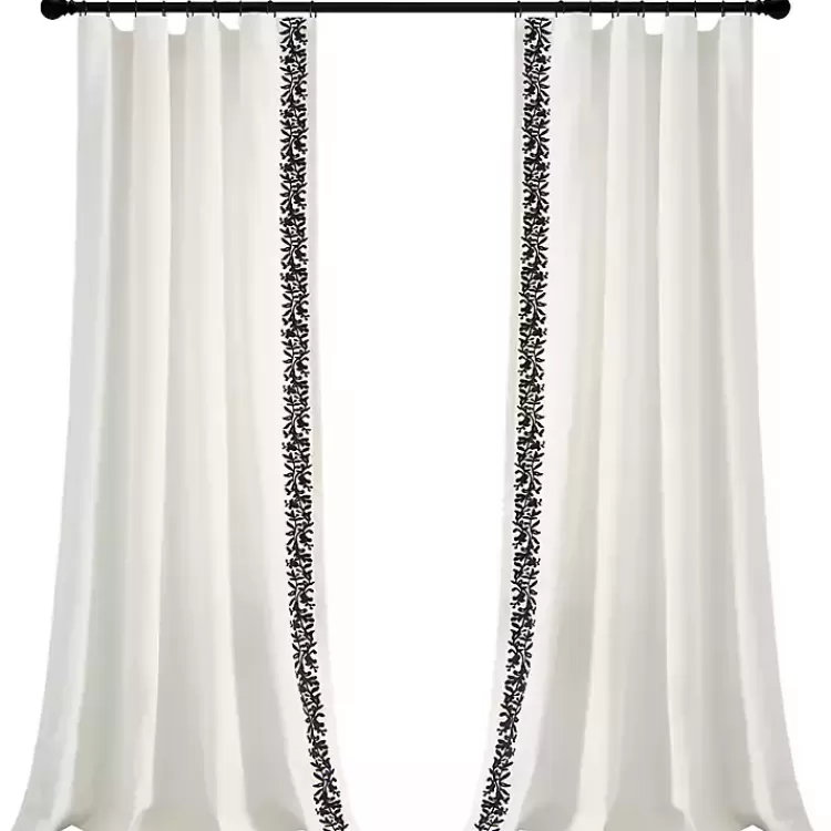 White and Black Embroidered Curtain Panel, 84 in.>Kirklands Home Cheap