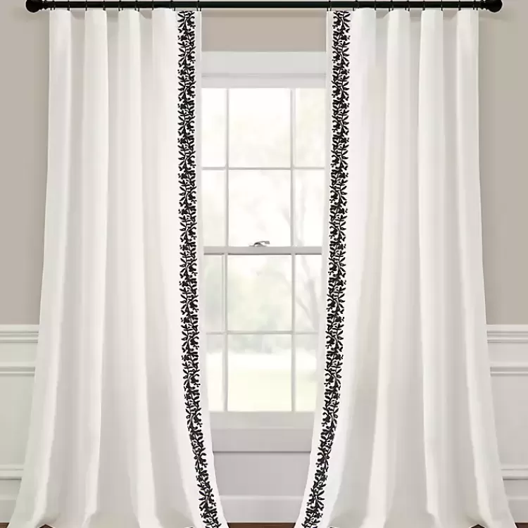 White and Black Embroidered Curtain Panel, 84 in.>Kirklands Home Cheap