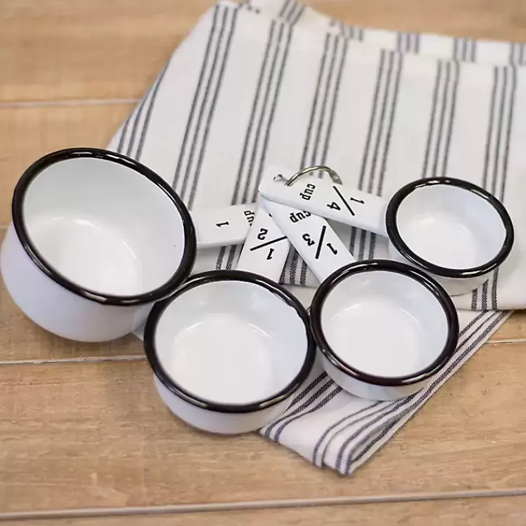 White and Black Metal Enamelware Measuring Cup Set>Kirklands Home Best Sale