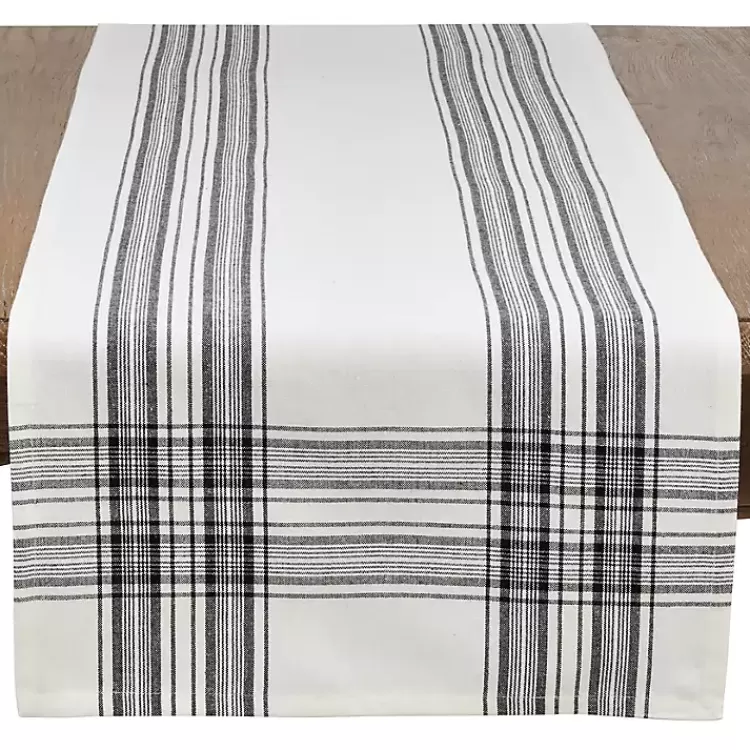 White and Black Plaid Cotton Table Runner>Kirklands Home Outlet