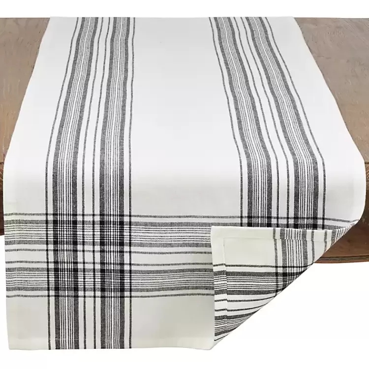 White and Black Plaid Cotton Table Runner>Kirklands Home Outlet