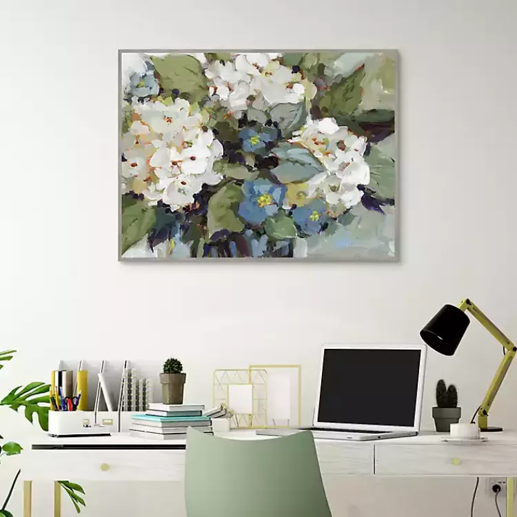 White and Blue Hydrangeas Framed Canvas Art Print>Kirklands Home Best Sale
