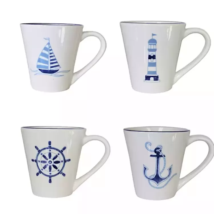 White and Blue Nautical Mugs, Set of 4>Kirklands Home Flash Sale