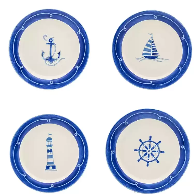 White and Blue Nautical Salad Plate Set, Set of 4>Kirklands Home Cheap
