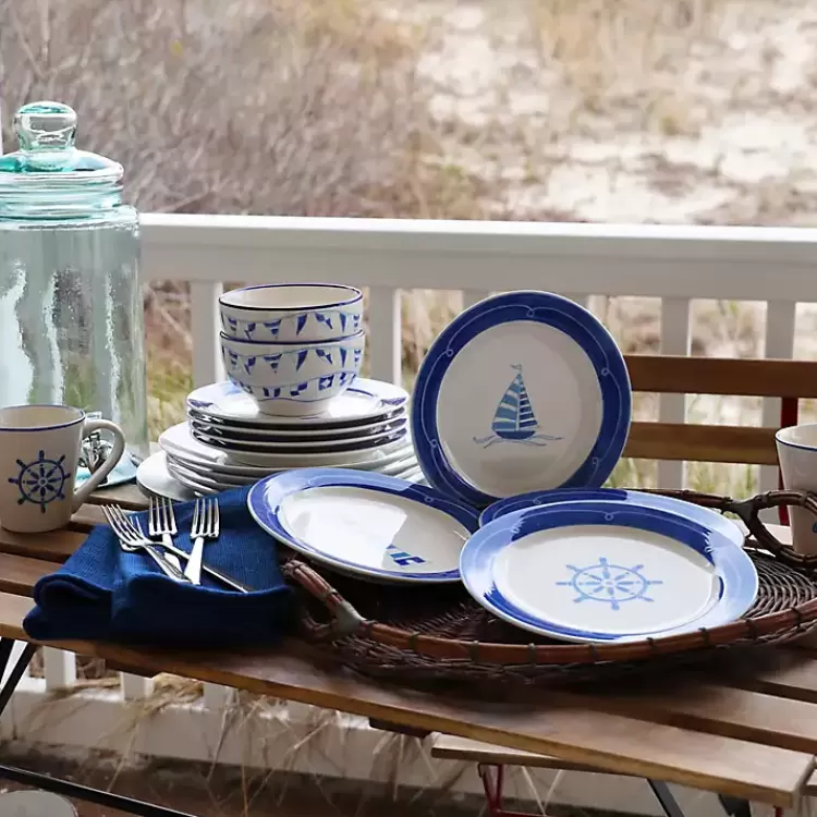 White and Blue Nautical Salad Plate Set, Set of 4>Kirklands Home Cheap