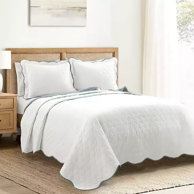 White and Blue Scallop 3-pc. King Quilt Set>Kirklands Home Clearance