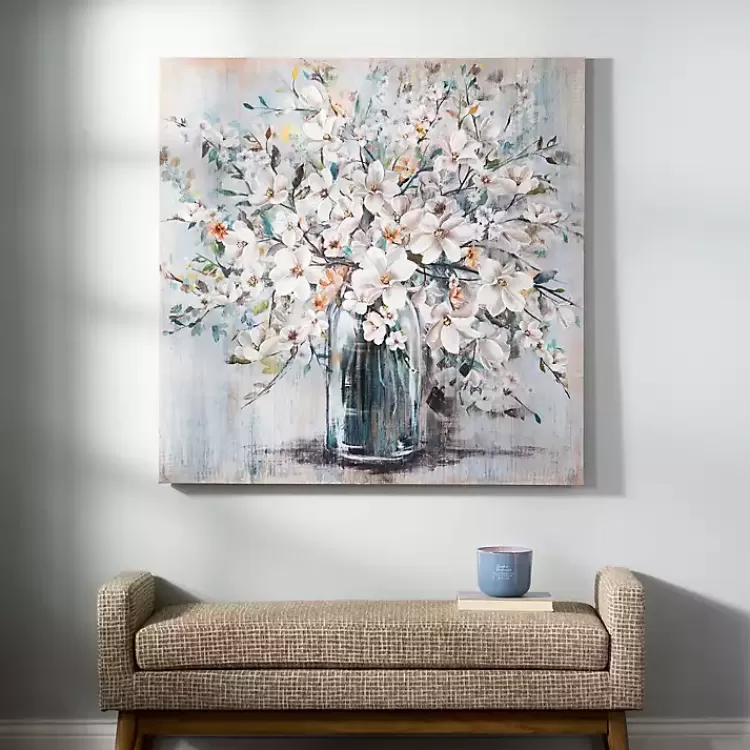 White and Blue Soft Floral Canvas Art Print>Kirklands Home New