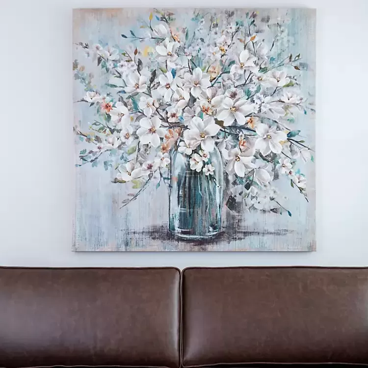 White and Blue Soft Floral Canvas Art Print>Kirklands Home New