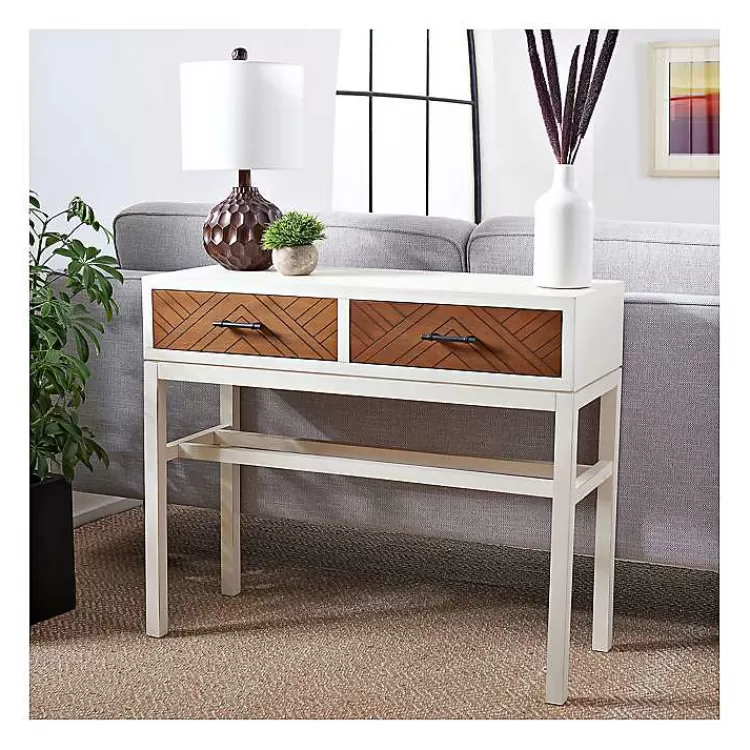 White and Brown Herringbone Console Table>Kirklands Home New