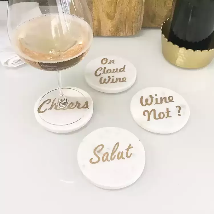 White and Gold Marble Wine Coasters, Set of 4>Kirklands Home Shop