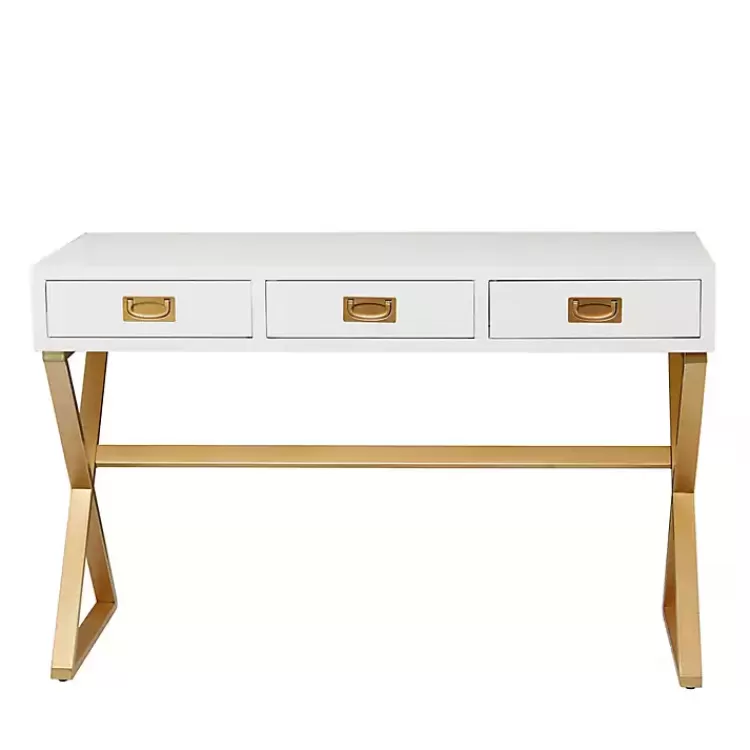 White and Gold Metal Desk with Outlets>Kirklands Home Cheap