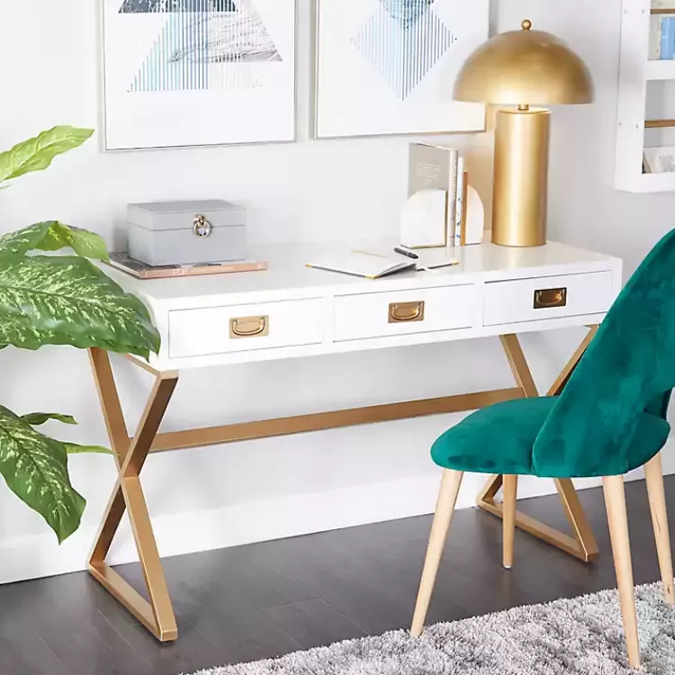 White and Gold Metal Desk with Outlets>Kirklands Home Cheap