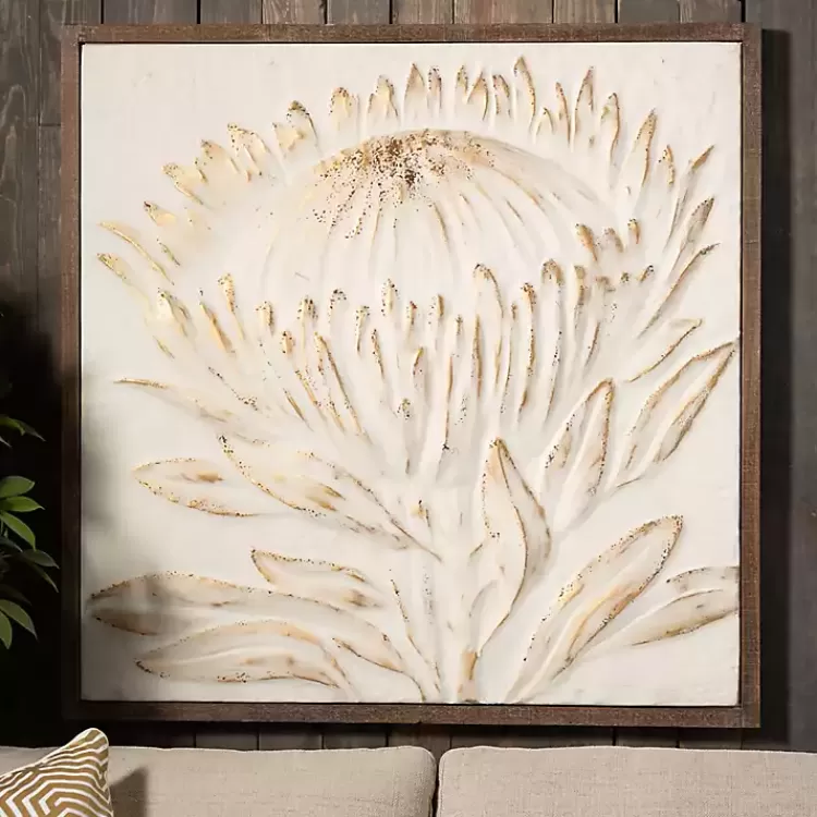 white_and_gold_protea_framed_wall_plaque_2.webp White and Gold Protea Framed Wall Plaque>Kirklands Home Fashion