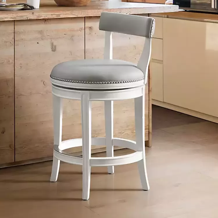 White and Faux Leather Swivel Counter Stool>Kirklands Home Flash Sale