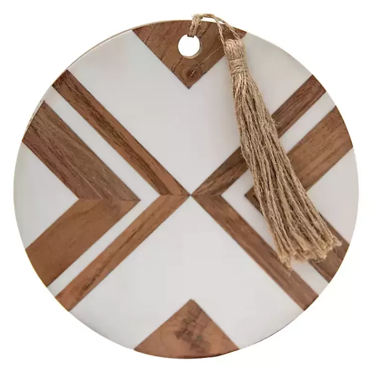 White and Natural Wood Geometric Cutting Board>Kirklands Home Discount