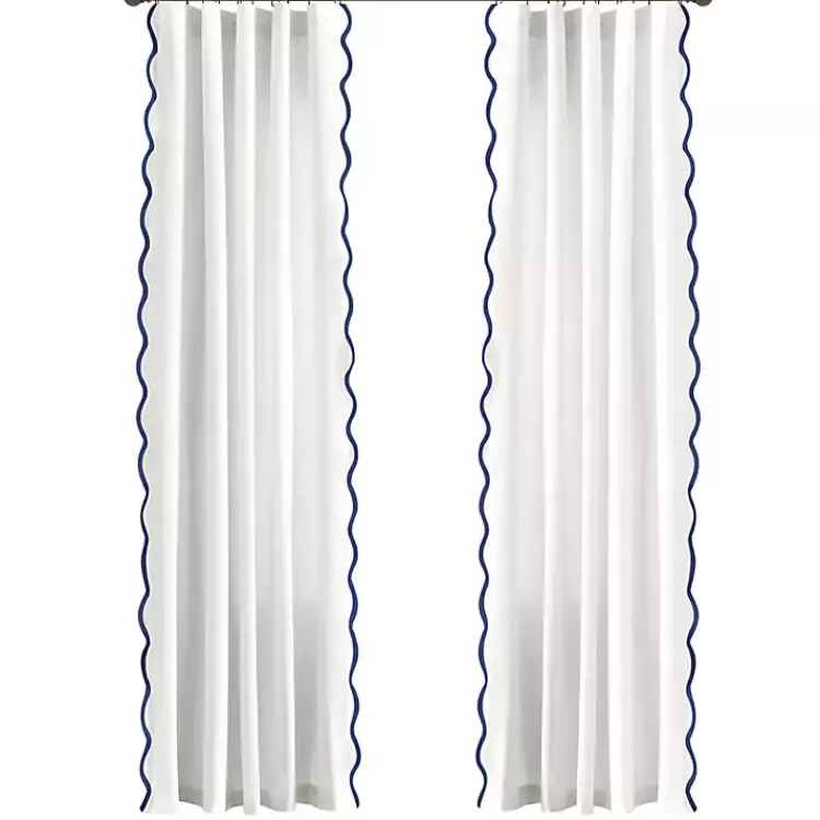White and Navy Scalloped Curtain Panel Set, 84 in.>Kirklands Home Flash Sale