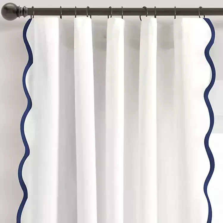 White and Navy Scalloped Curtain Panel Set, 84 in.>Kirklands Home Flash Sale