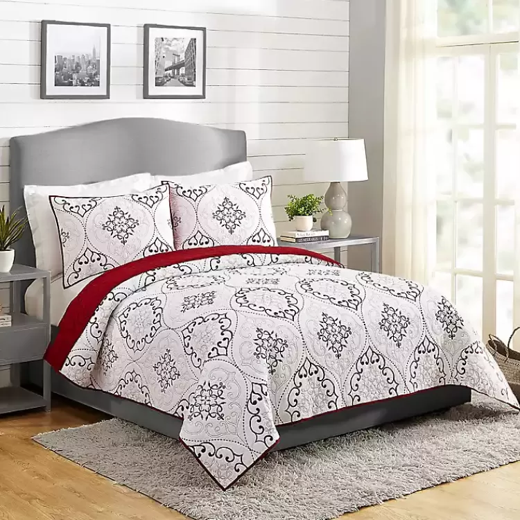 White and Red Pattern 3-pc. King Quilt Set>Kirklands Home Best Sale