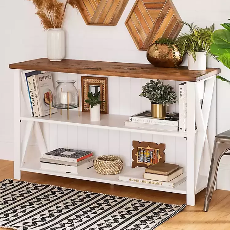 White and Rustic Oak Wood Farmhouse Console Table>Kirklands Home Discount