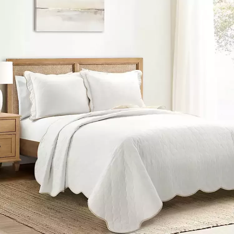 White and Tan Scallop 3-pc. King Quilt Set>Kirklands Home Hot