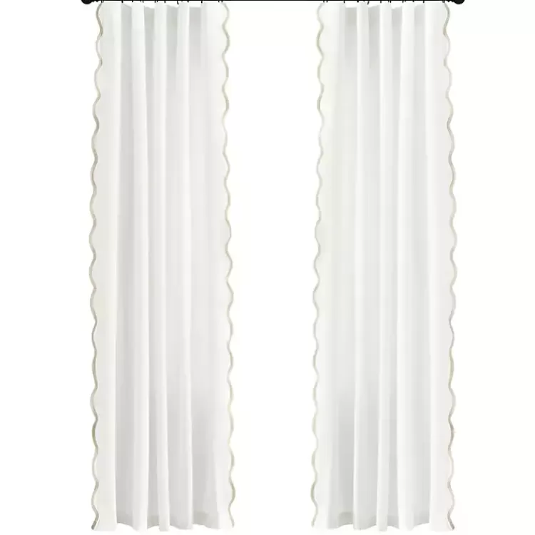 White and Tan Scalloped Curtain Panel Set, 84 in.>Kirklands Home Online