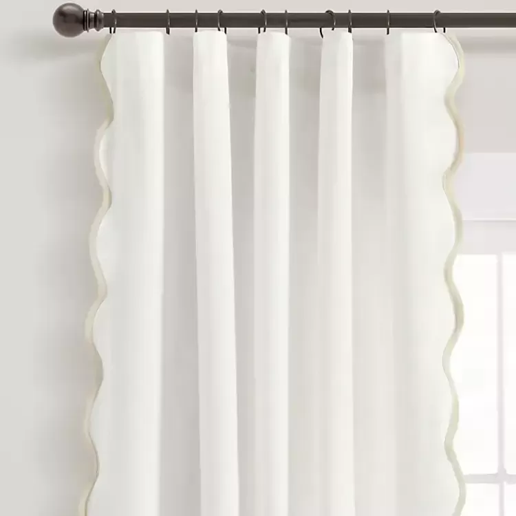 White and Tan Scalloped Curtain Panel Set, 84 in.>Kirklands Home Online