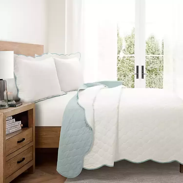 white_and_teal_scallop_pc_fullqueen_quilt_set_2.webp White and Teal Scallop 3-pc. Full/Queen Quilt Set>Kirklands Home Fashion