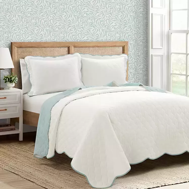 White and Teal Scallop 3-pc. King Quilt Set>Kirklands Home Discount