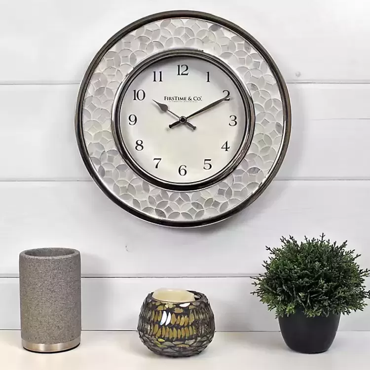 White Arabesque Mosaic Frame Wall Clock>Kirklands Home Outlet