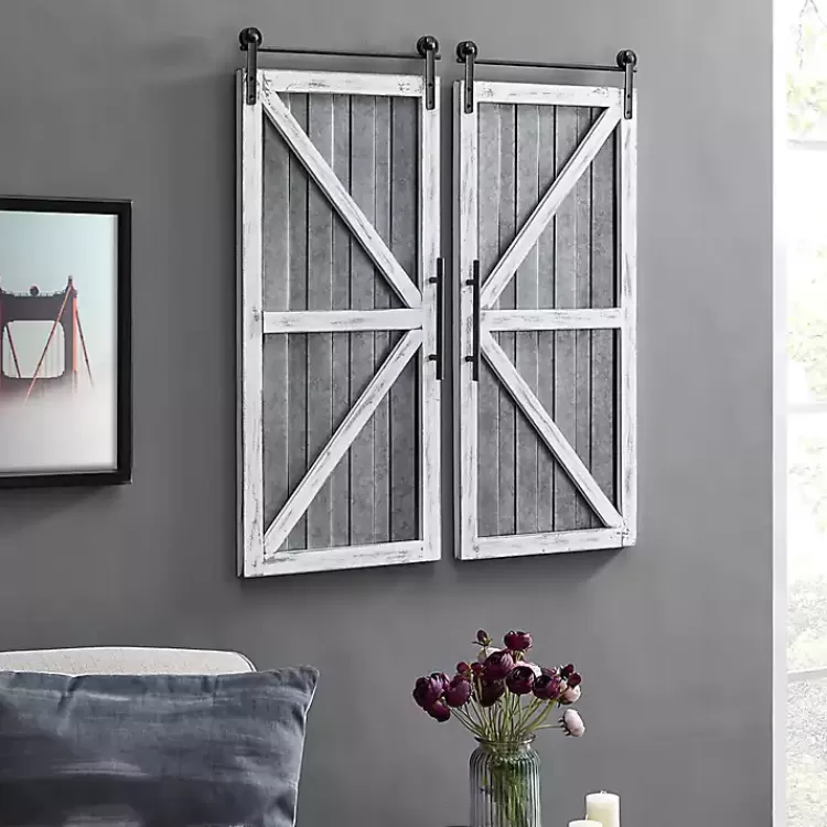 White Barn Door Galvanized Wall Plaques, Set of 2>Kirklands Home Shop