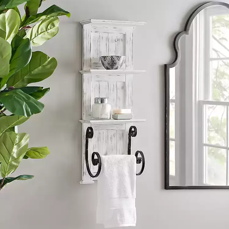 White Beadboard Shelves with Towel Bar Rack>Kirklands Home Cheap