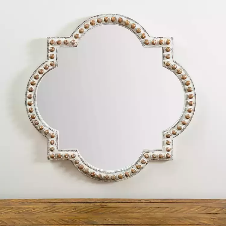 White Beaded Quatrefoil Wall Mirror>Kirklands Home Online
