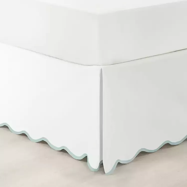 White Blue Scalloped Coastal King Bed Skirt>Kirklands Home Sale