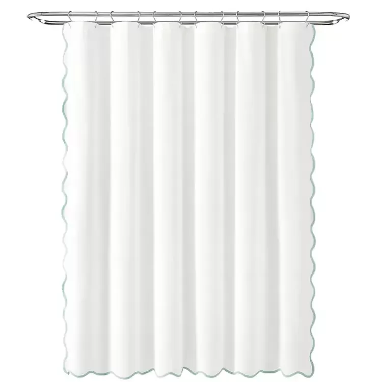 White Blue Scalloped Coastal Shower Curtain>Kirklands Home Fashion