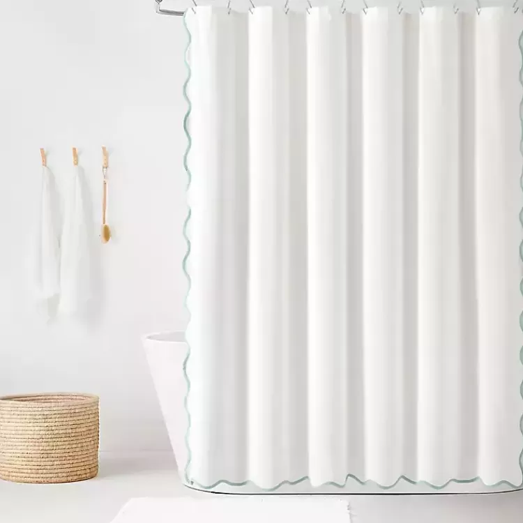 White Blue Scalloped Coastal Shower Curtain>Kirklands Home Fashion