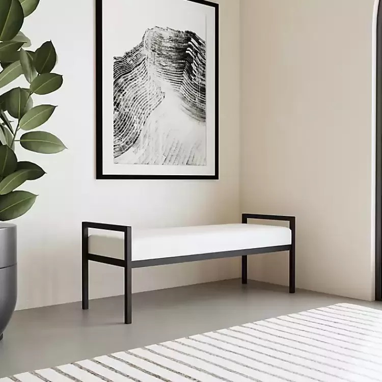 white_boucle_black_metal_bench_5.webp Boucle Black Metal Bench>Kirklands Home Best Sale