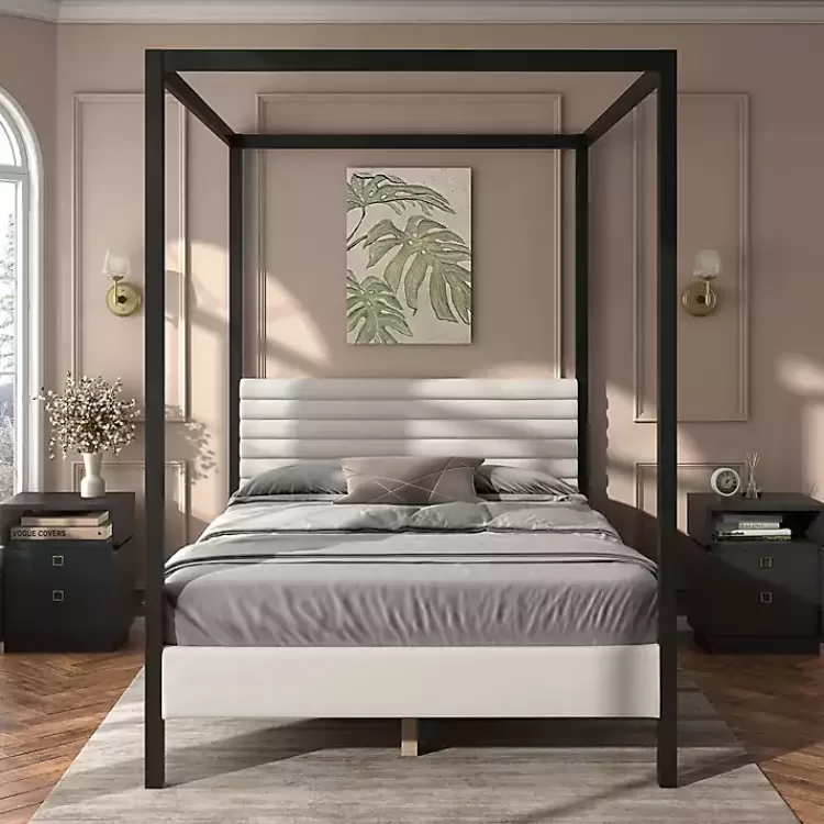 white_boucle_upholstered_black_canopy_queen_bed_2.webp White Boucle Upholstered Black Canopy Queen Bed>Kirklands Home Best