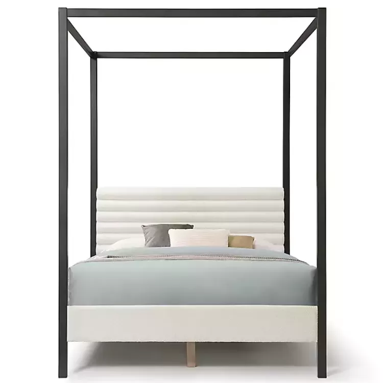 white_boucle_upholstered_black_canopy_queen_bed_3.webp White Boucle Upholstered Black Canopy Queen Bed>Kirklands Home Best
