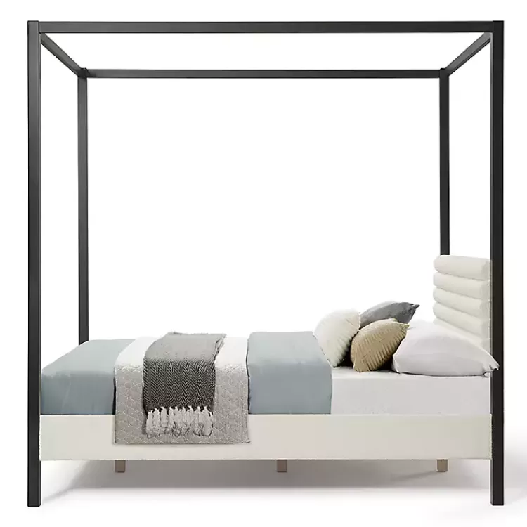 white_boucle_upholstered_black_canopy_queen_bed_4.webp White Boucle Upholstered Black Canopy Queen Bed>Kirklands Home Best