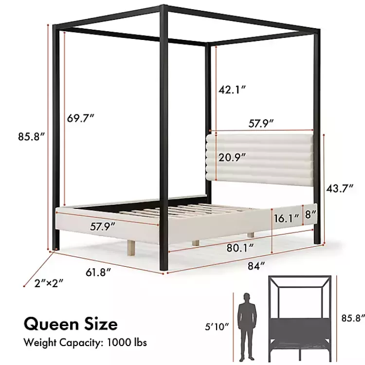 white_boucle_upholstered_black_canopy_queen_bed_9.webp White Boucle Upholstered Black Canopy Queen Bed>Kirklands Home Best