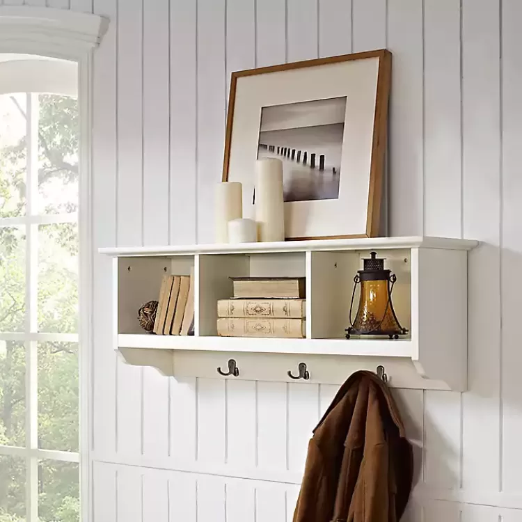 White Brenna Storage Shelf with Hooks>Kirklands Home Clearance