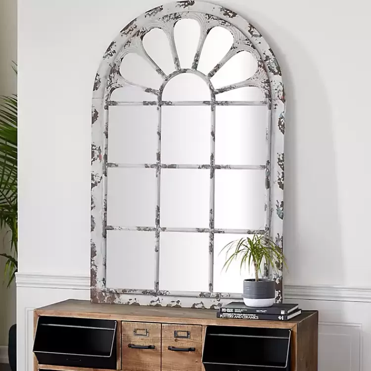 White Brown Rustic Window Iron Frame Wall Mirror>Kirklands Home Fashion