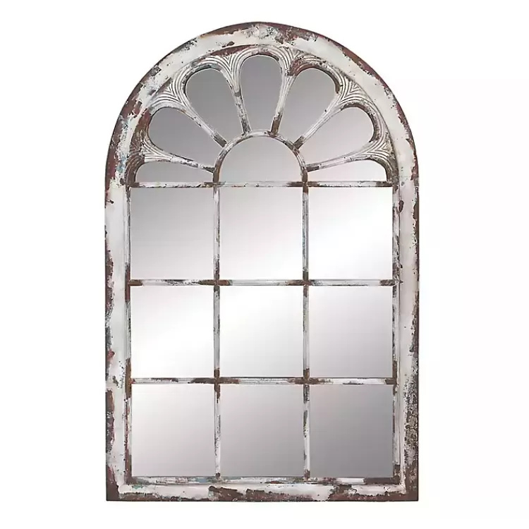 White Brown Rustic Window Iron Frame Wall Mirror>Kirklands Home Fashion