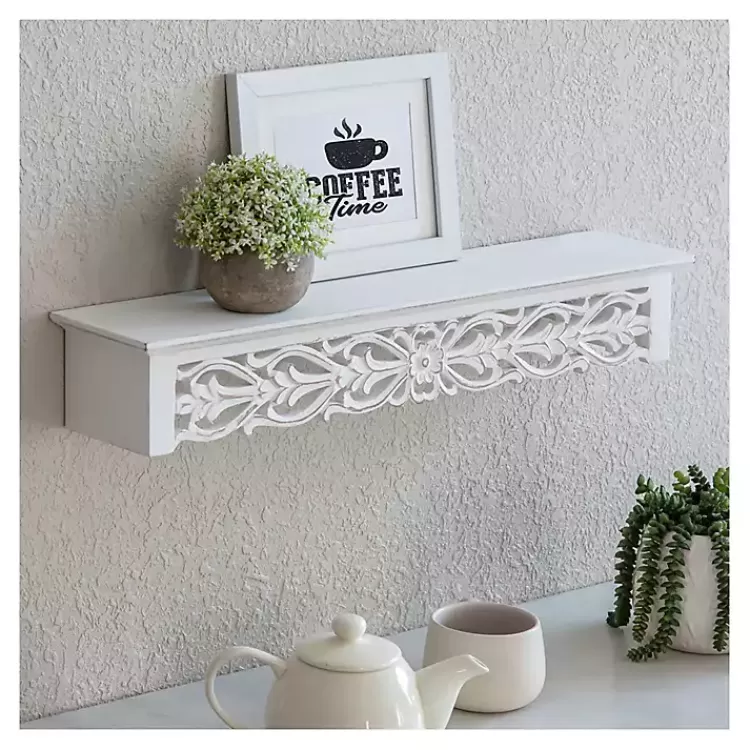 White Carved Floral Wall Shelf>Kirklands Home Sale