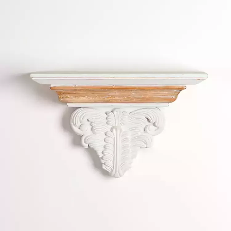 White Carved Wood Floating Wall Shelf>Kirklands Home Best
