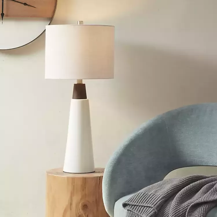 white_ceramic_and_wood_cone_table_lamp_2.webp Ceramic and Wood Cone Table Lamp>Kirklands Home Sale