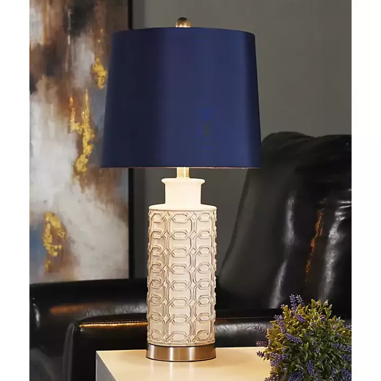 White Ceramic Geometric Table Lamp with Shade>Kirklands Home Discount