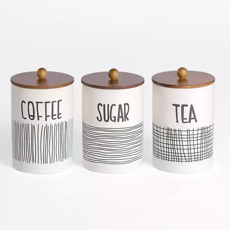 White Ceramic Modern Lines Canisters, Set of 3>Kirklands Home Discount